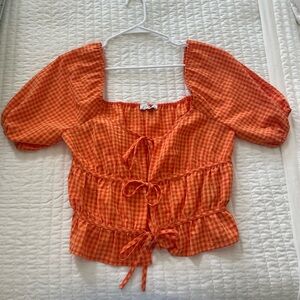 Louna orange gingham tie top size M